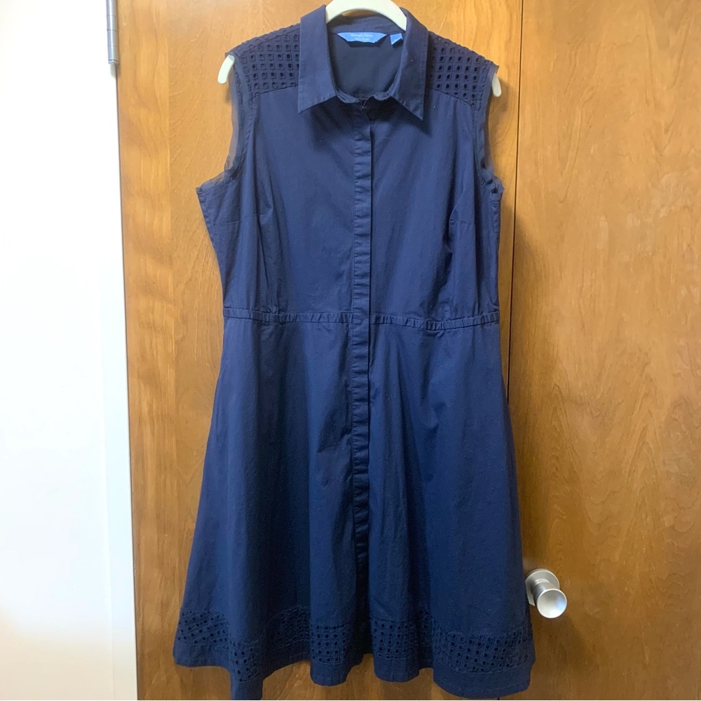 Simply Vera Wang Navy Dress sleeveless cutout A-line button front SZ XL